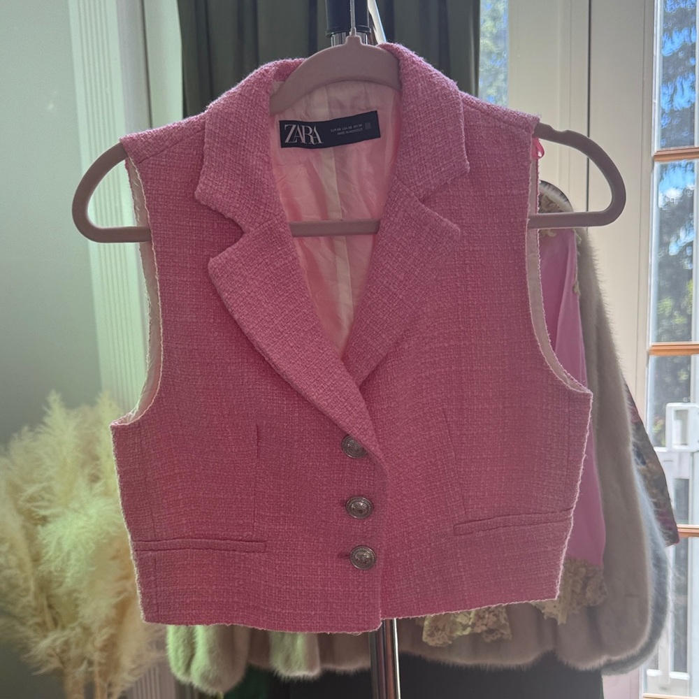 Zara Women's Pink Tweed Barbie Vest XS